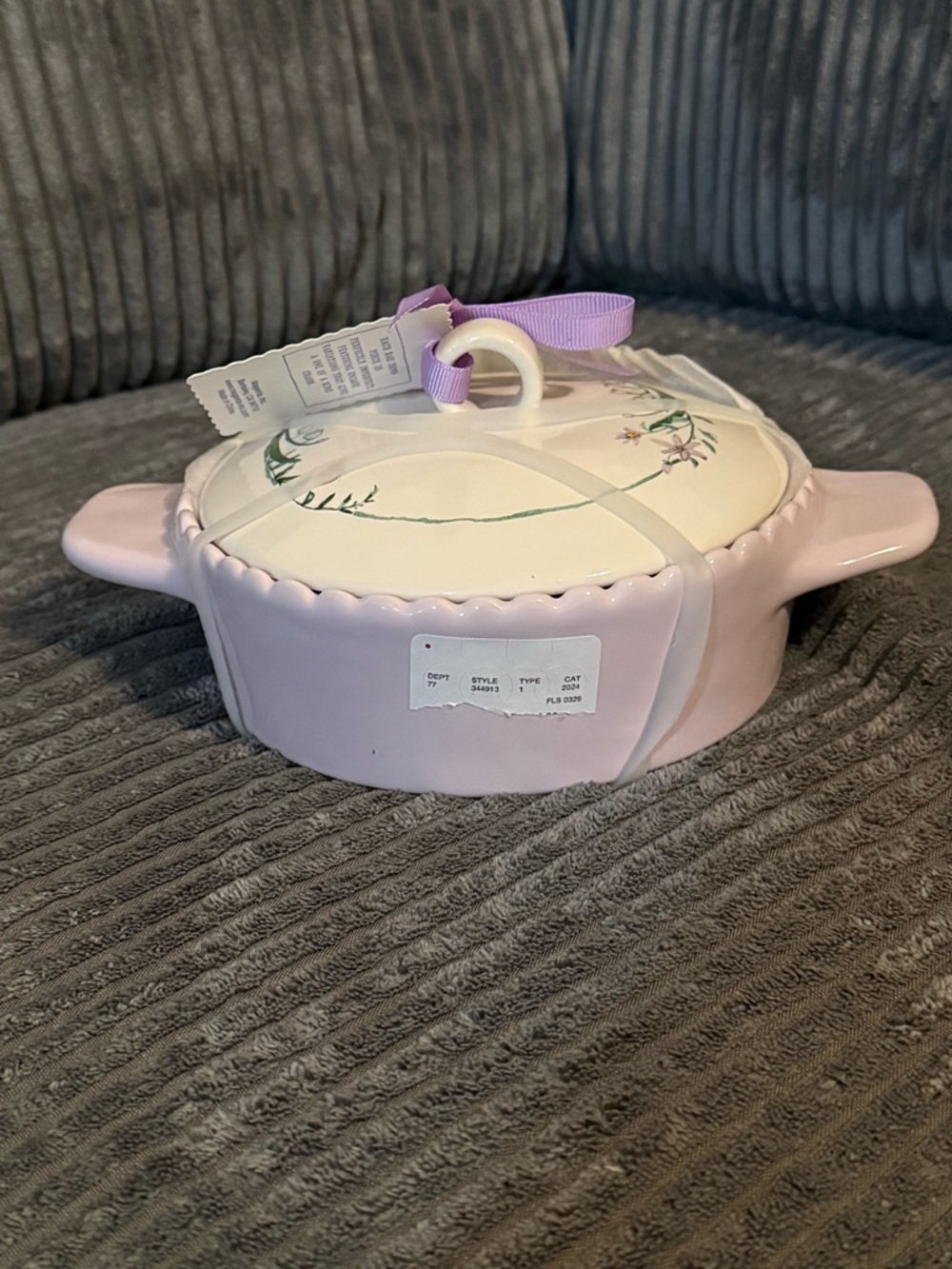 Rae Dunn Ceramic Covered Dish - Lilac & White- "Made With Love" - Picture 3 of 10